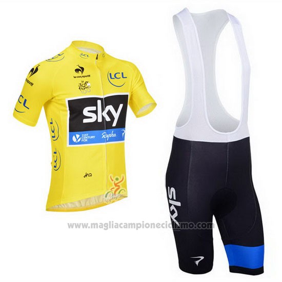 2013 Abbigliamento Ciclismo Sky Lider Giallo e Nero Manica Corta e Salopette